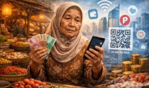 Ilustrasi Dilema Nenek dalam Mengeksekusi Pembayaran (Sumber : Chat GPT Image Generator)
