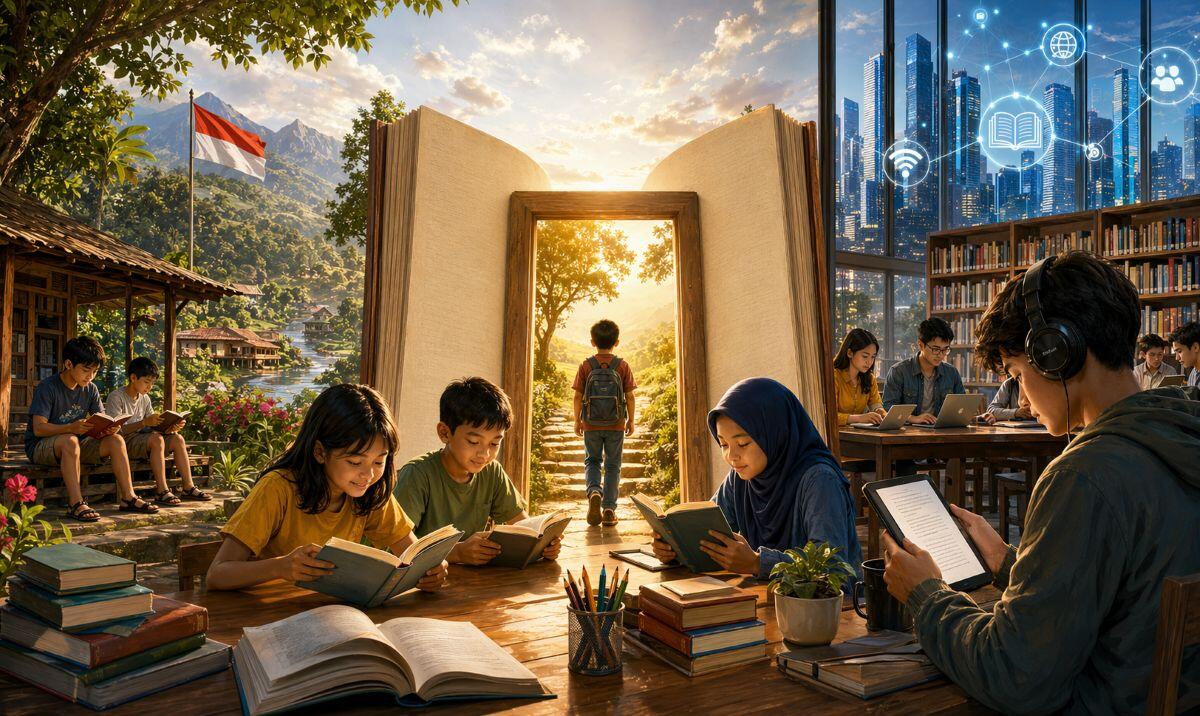 Ilustrasi Hari Buku Internasional (Sumber ChatGPT Image)