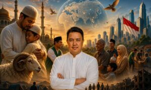 Amril Taufik Gobel & Latar belakang Ilustrasi Idul Adha (created by ChatGPT Image)