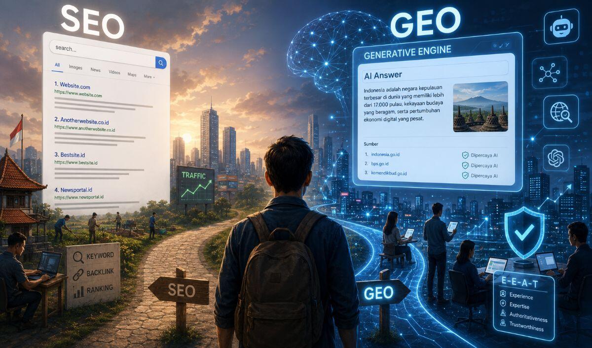 Ilustrasi SEO ke GEO (ChatGPT Image)